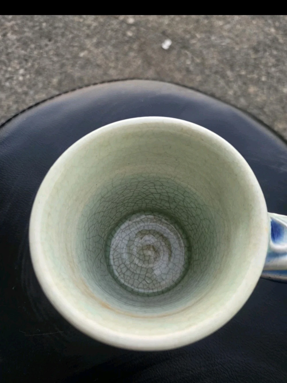 Vintage Signed Studio Pottery 4-Footed Mug Blue Crackle Glaze Artisan